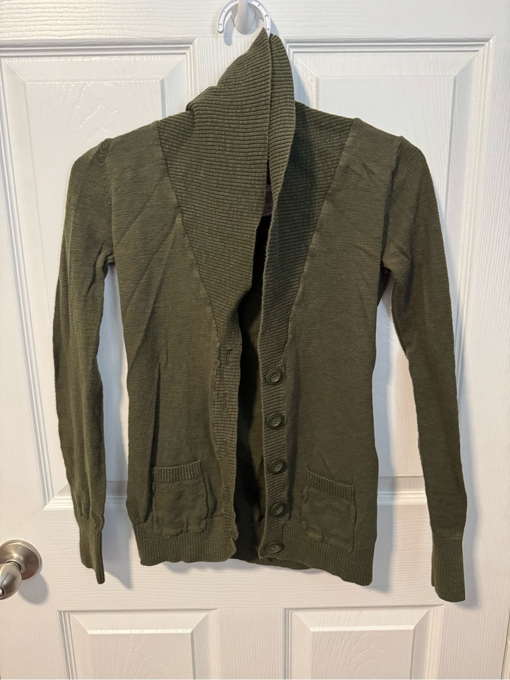Women’s Olive Shawl Collar Button Cardigan Sweater